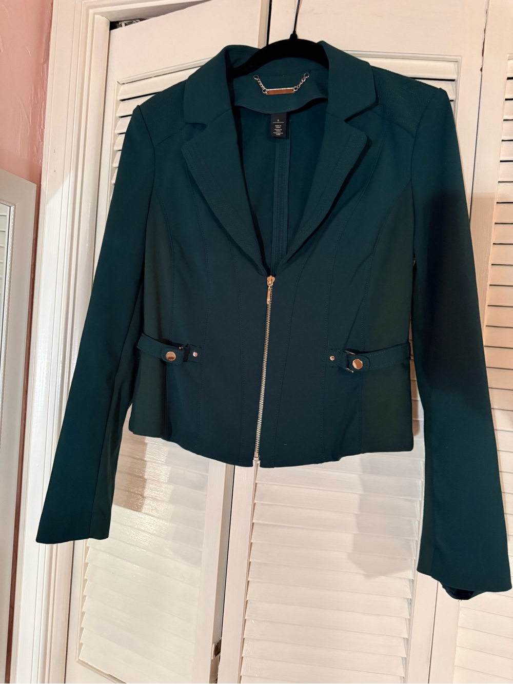 Chic Forest Green White House Black Market Zip-Front Tailored Blazer